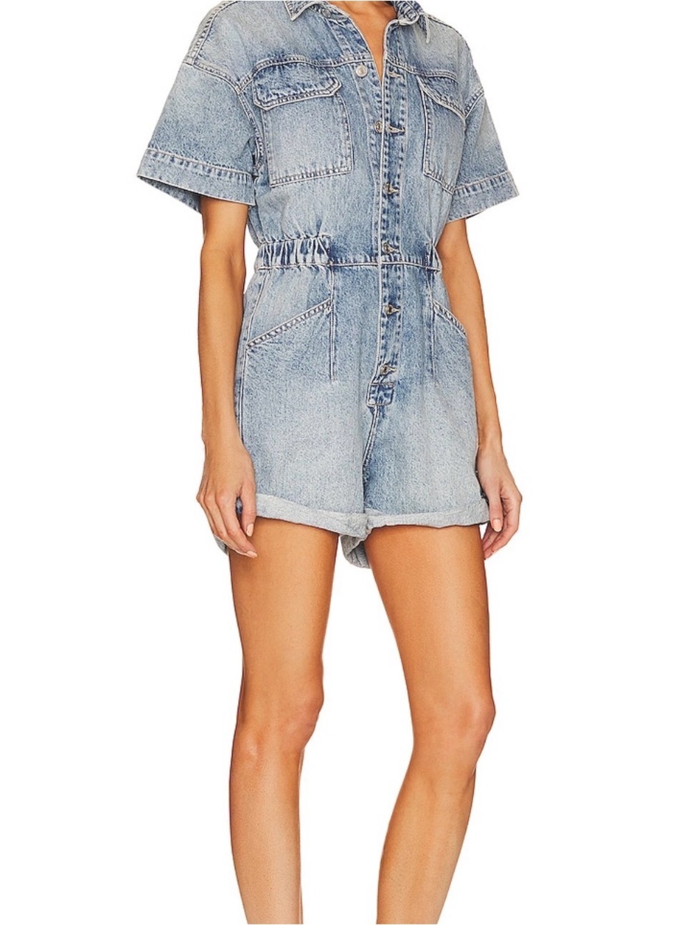 Free People NWT Light Blue Denim Short Overalls Romper XS